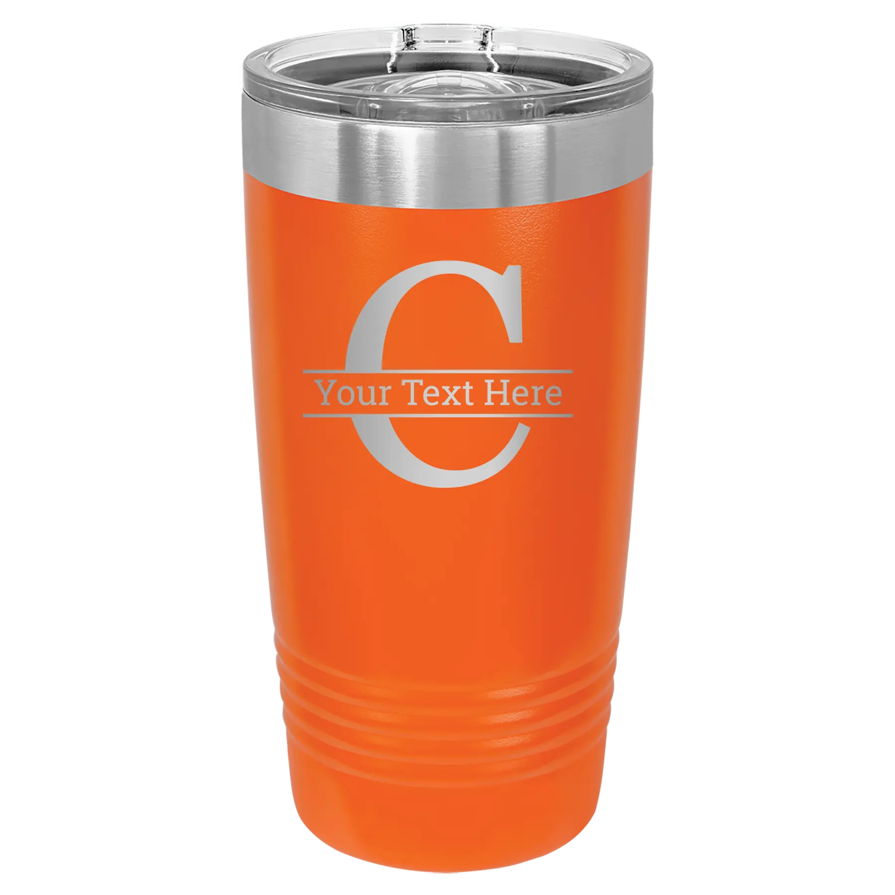 Personalized orange 20 oz vacuum insulated tumbler with 'Monogram letter C' design