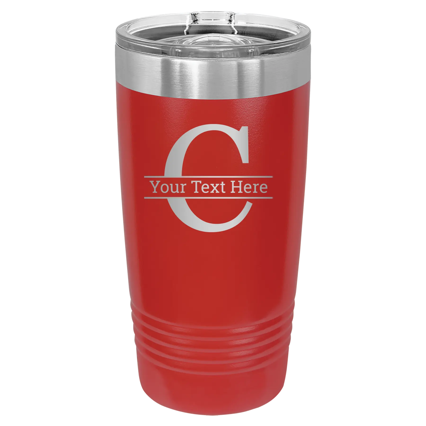 Personalized red 20 oz vacuum insulated tumbler with 'Monogram letter C' design