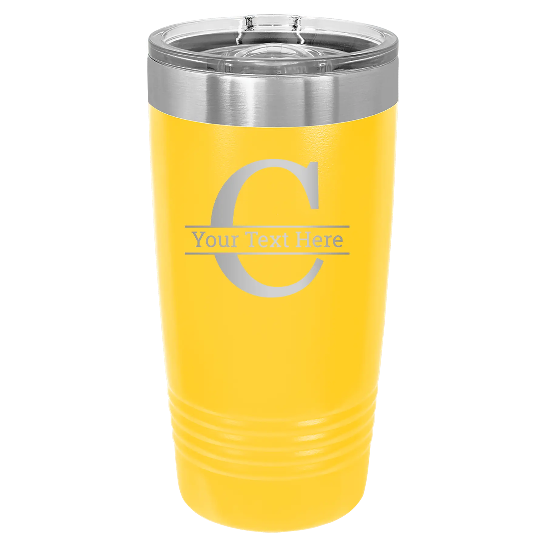 Personalized yellow 20 oz vacuum insulated tumbler with 'Monogram letter C' design