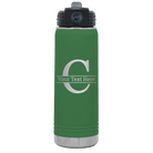 Personalized green 20 oz vacuum insulated water bottle with 'Monogram letter C' design