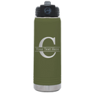 Personalized olive green 20 oz vacuum insulated water bottle with 'Monogram letter C' design