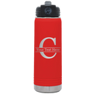 Personalized red 20 oz vacuum insulated water bottle with 'Monogram letter C' design
