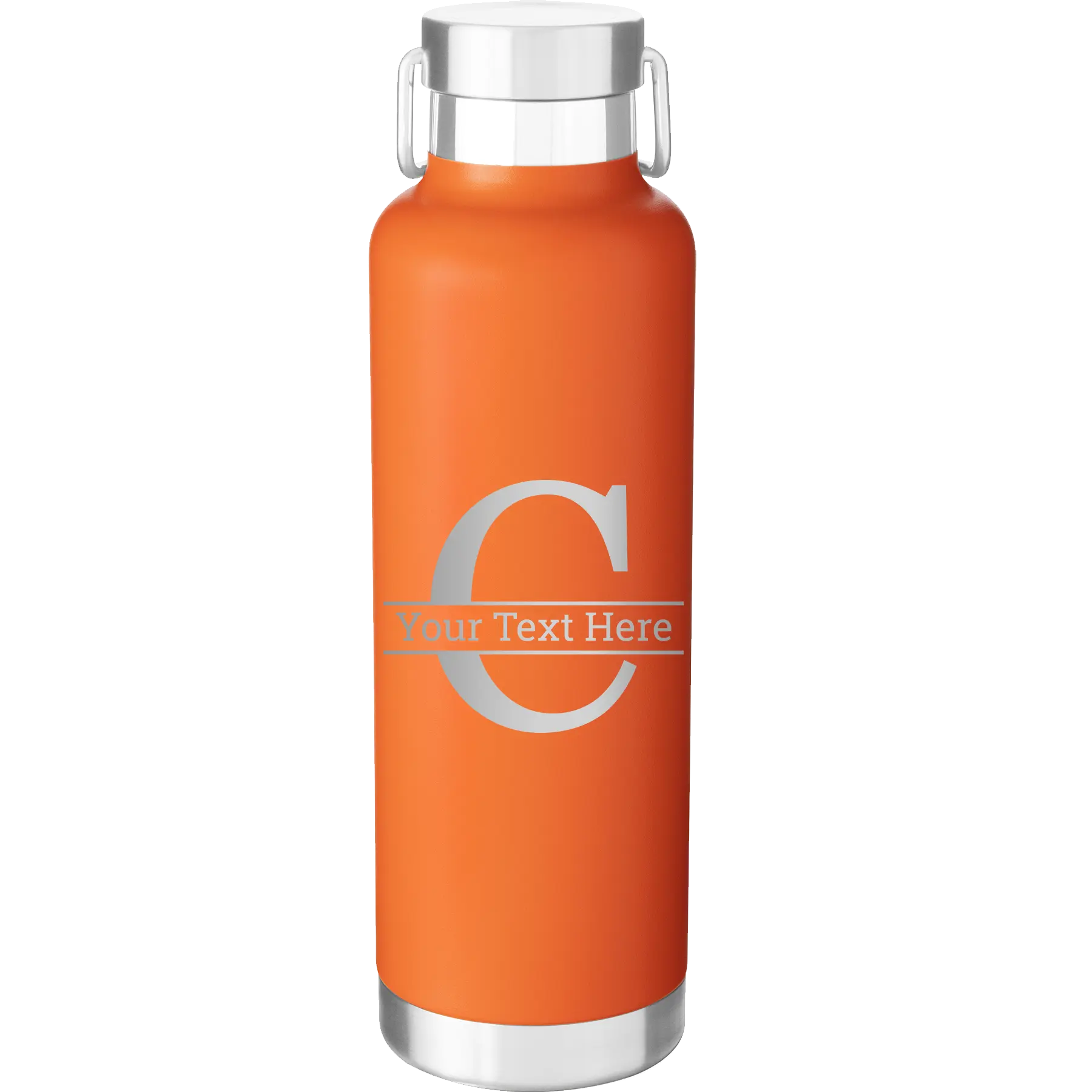 Personalized orange 24 oz vacuum insulated water bottle with 'Monogram letter C' design