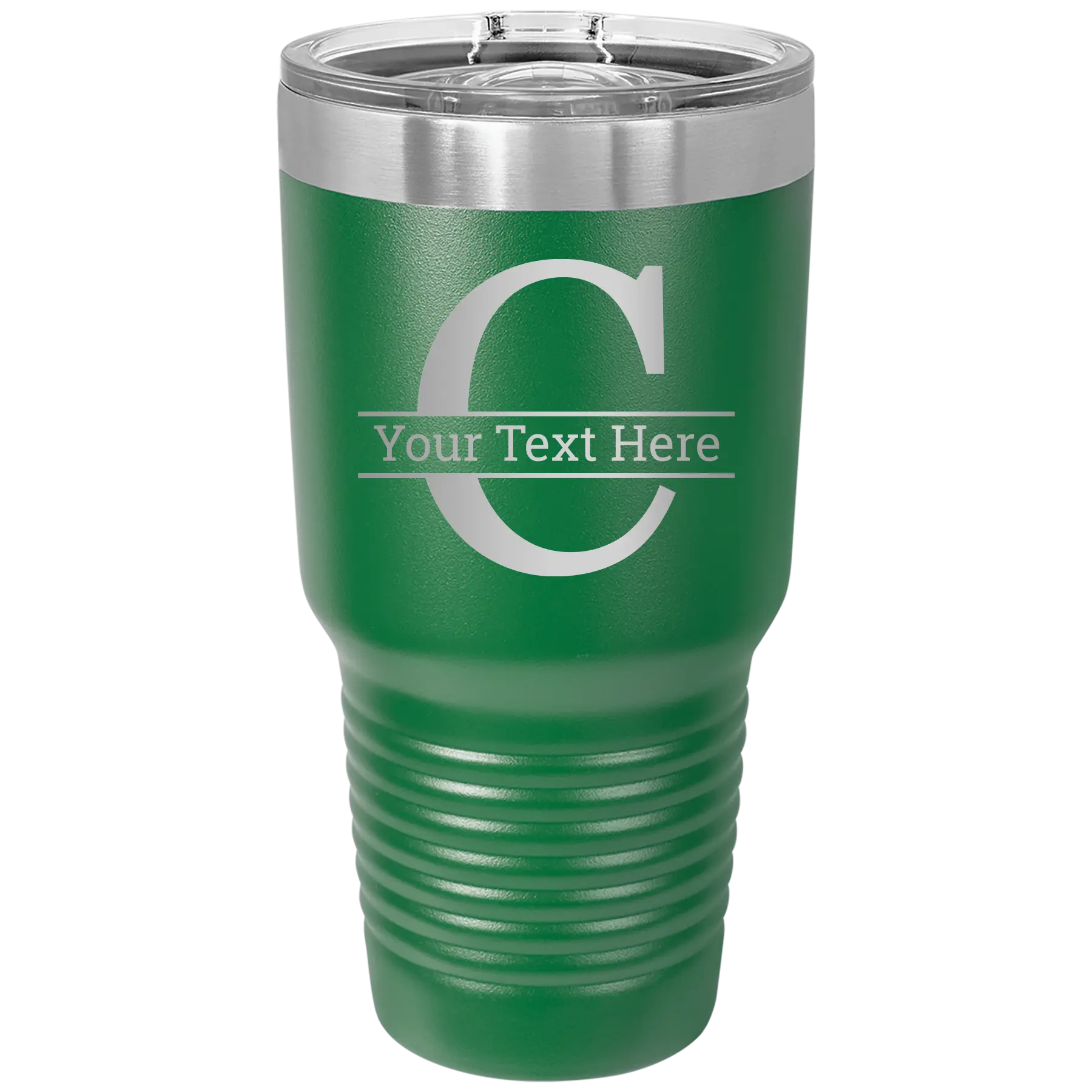 Personalized green 30 oz vacuum insulated tumbler with 'Monogram letter C' design