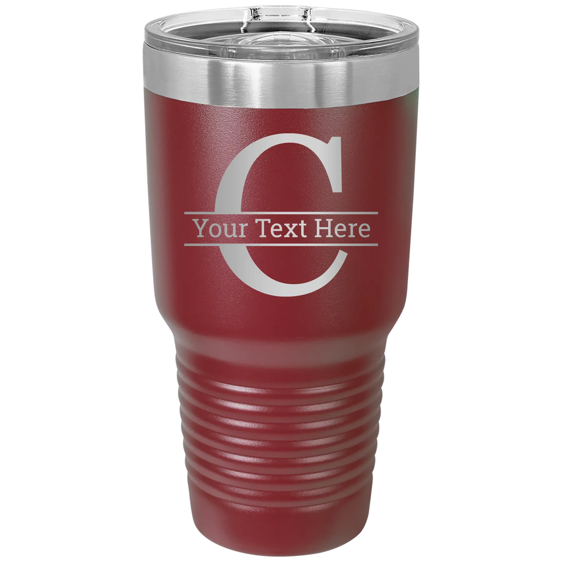 Personalized maroon 30 oz vacuum insulated tumbler with 'Monogram letter C' design