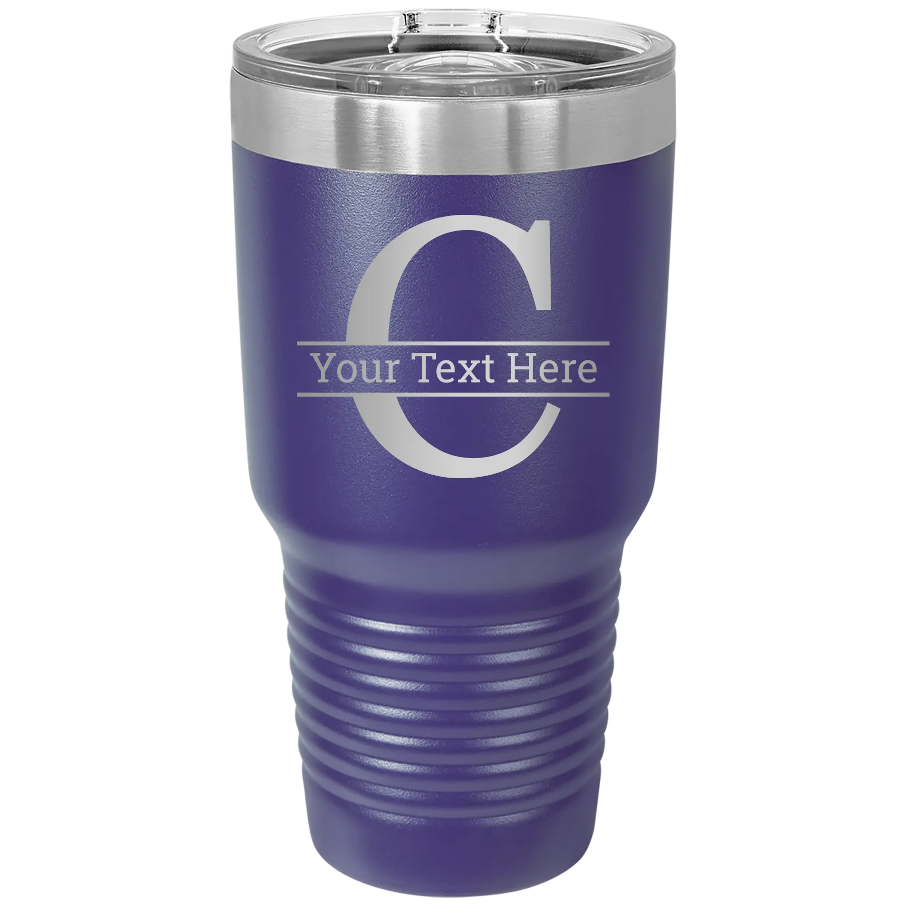 Personalized purple 30 oz vacuum insulated tumbler with 'Monogram letter C' design