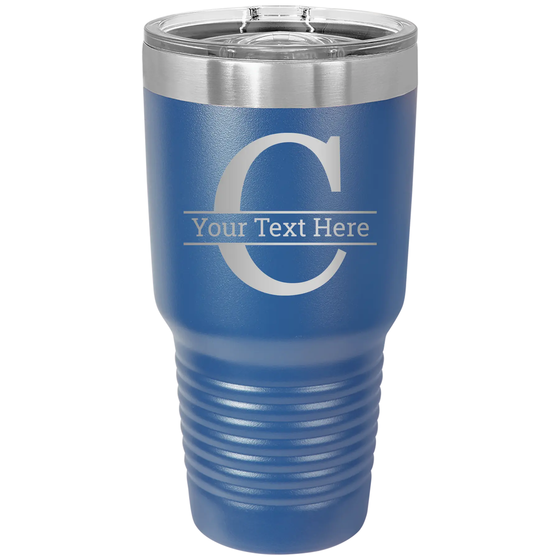 Personalized royal blue 30 oz vacuum insulated tumbler with 'Monogram letter C' design
