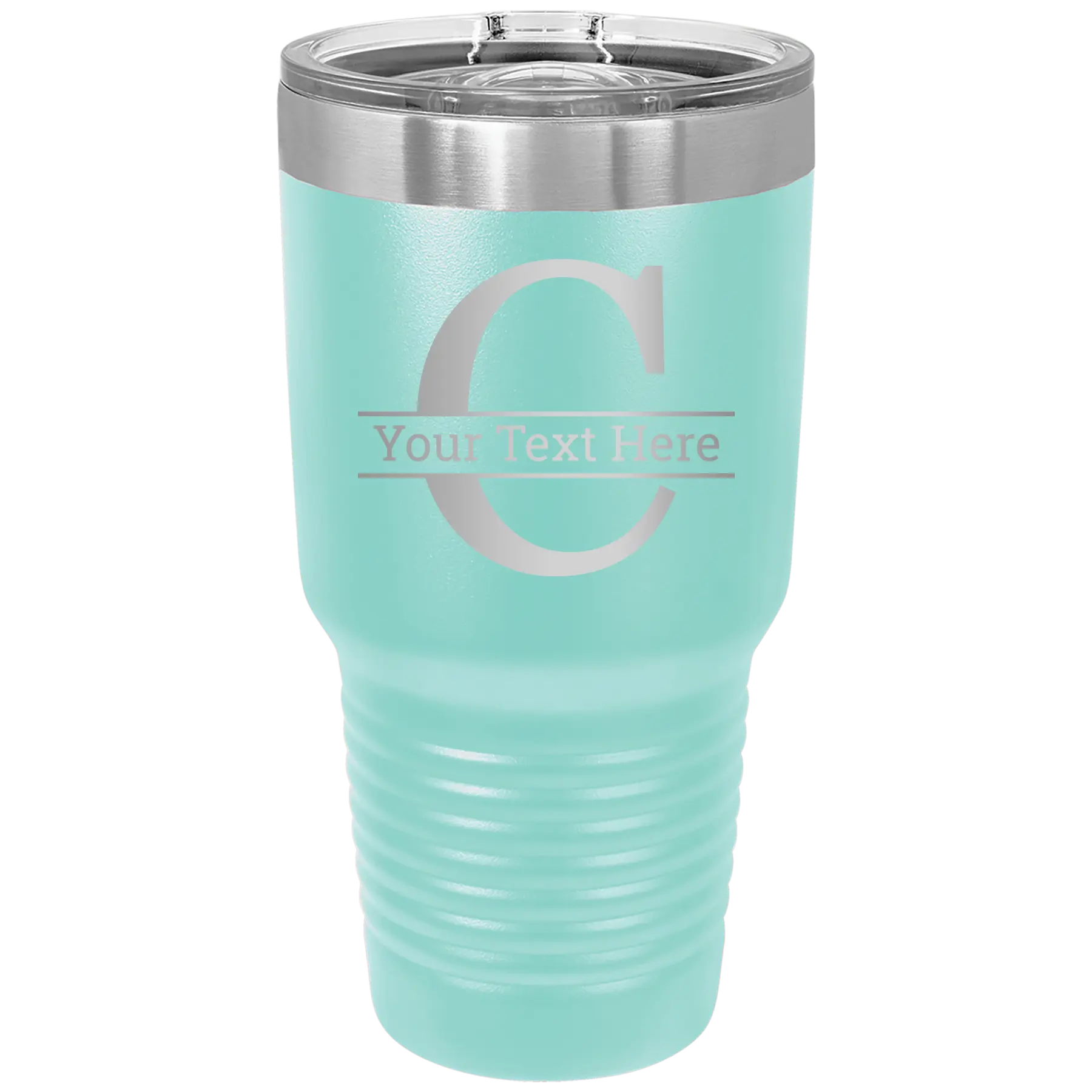 Personalized teal 30 oz vacuum insulated tumbler with 'Monogram letter C' design