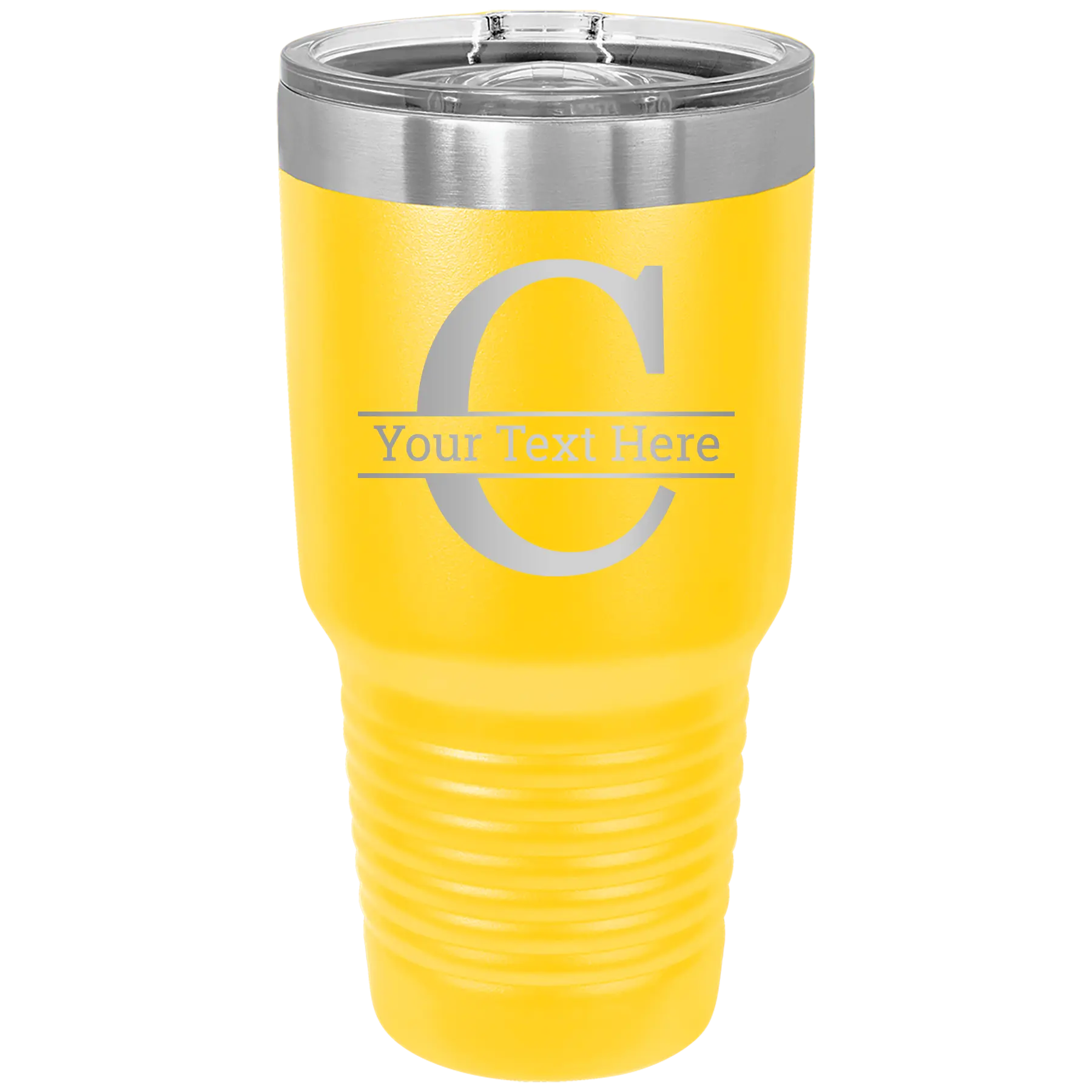 Personalized yellow 30 oz vacuum insulated tumbler with 'Monogram letter C' design