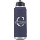 Personalized navy 32 oz vacuum insulated water bottle with 'Monogram letter C' design