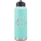 Personalized teal 32 oz vacuum insulated water bottle with 'Monogram letter C' design