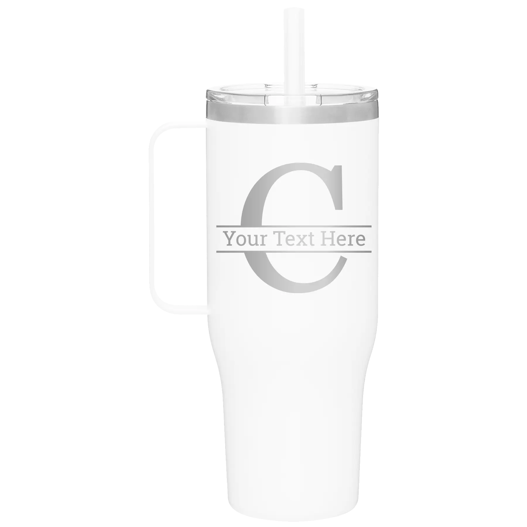 Personalized white 40 oz vacuum insulated tumbler mug with 'Monogram letter C' design