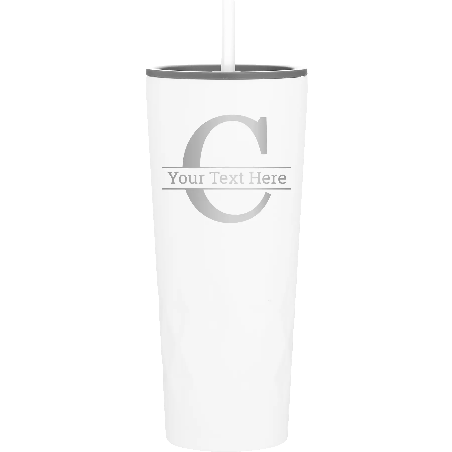 Personalized white 20 oz vacuum insulated tumbler with 'Monogram letter C' design