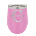 Personalized light purple 12 oz vacuum insulated wine cup with 'Monogram letter C' design