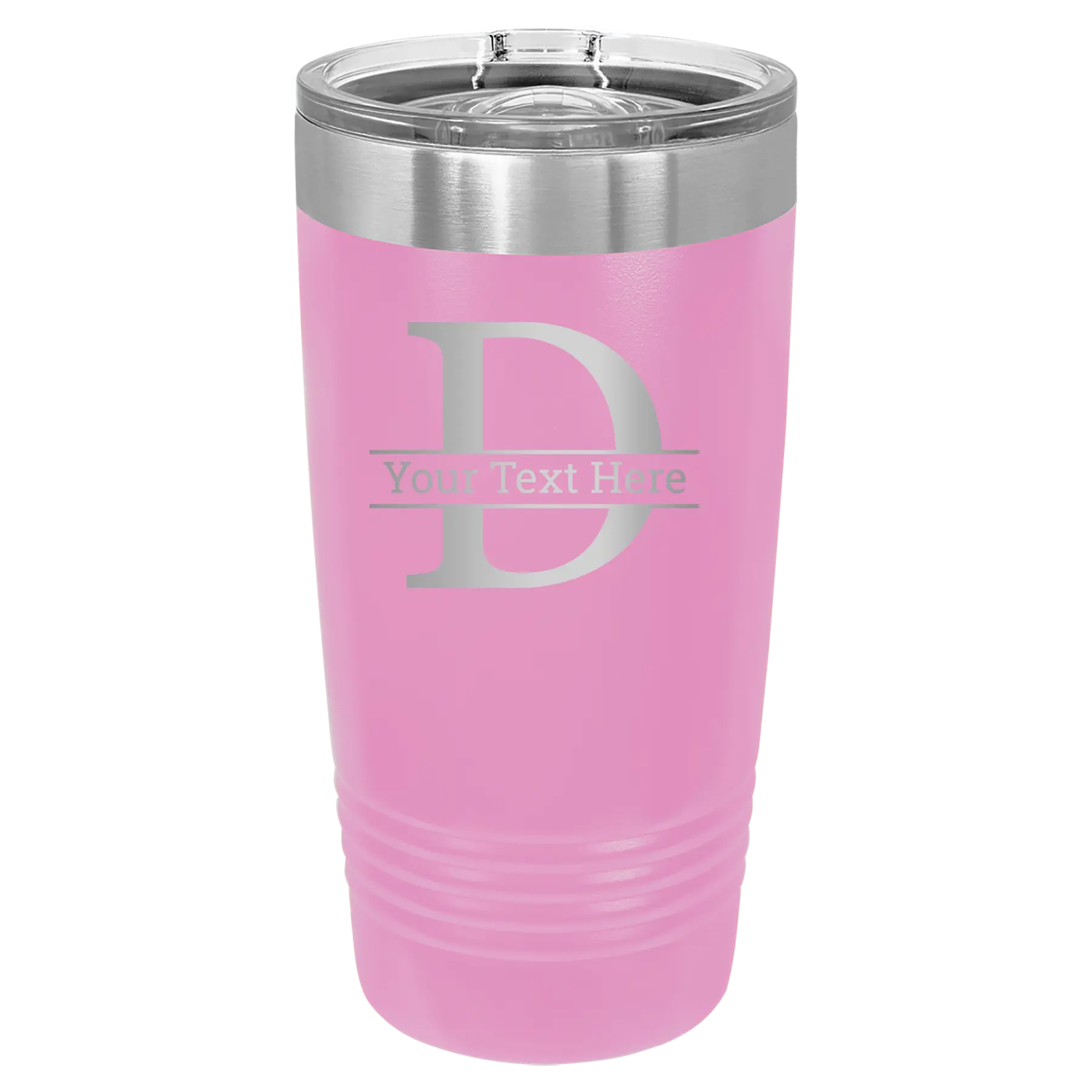 Personalized light purple 20 oz vacuum insulated tumbler with 'Monogram letter D' design