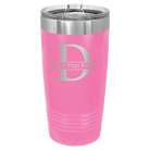 Personalized pink 20 oz vacuum insulated tumbler with 'Monogram letter D' design