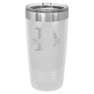 Personalized white 20 oz vacuum insulated tumbler with 'Monogram letter D' design