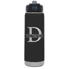 Personalized black 20 oz vacuum insulated water bottle with 'Monogram letter D' design