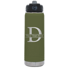 Personalized olive green 20 oz vacuum insulated water bottle with 'Monogram letter D' design