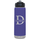 Personalized purple 20 oz vacuum insulated water bottle with 'Monogram letter D' design