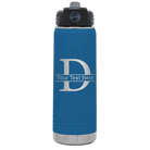 Personalized royal blue 20 oz vacuum insulated water bottle with 'Monogram letter D' design