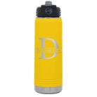 Personalized yellow 20 oz vacuum insulated water bottle with 'Monogram letter D' design