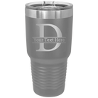 Personalized dark gray 30 oz vacuum insulated tumbler with 'Monogram letter D' design