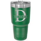 Personalized green 30 oz vacuum insulated tumbler with 'Monogram letter D' design