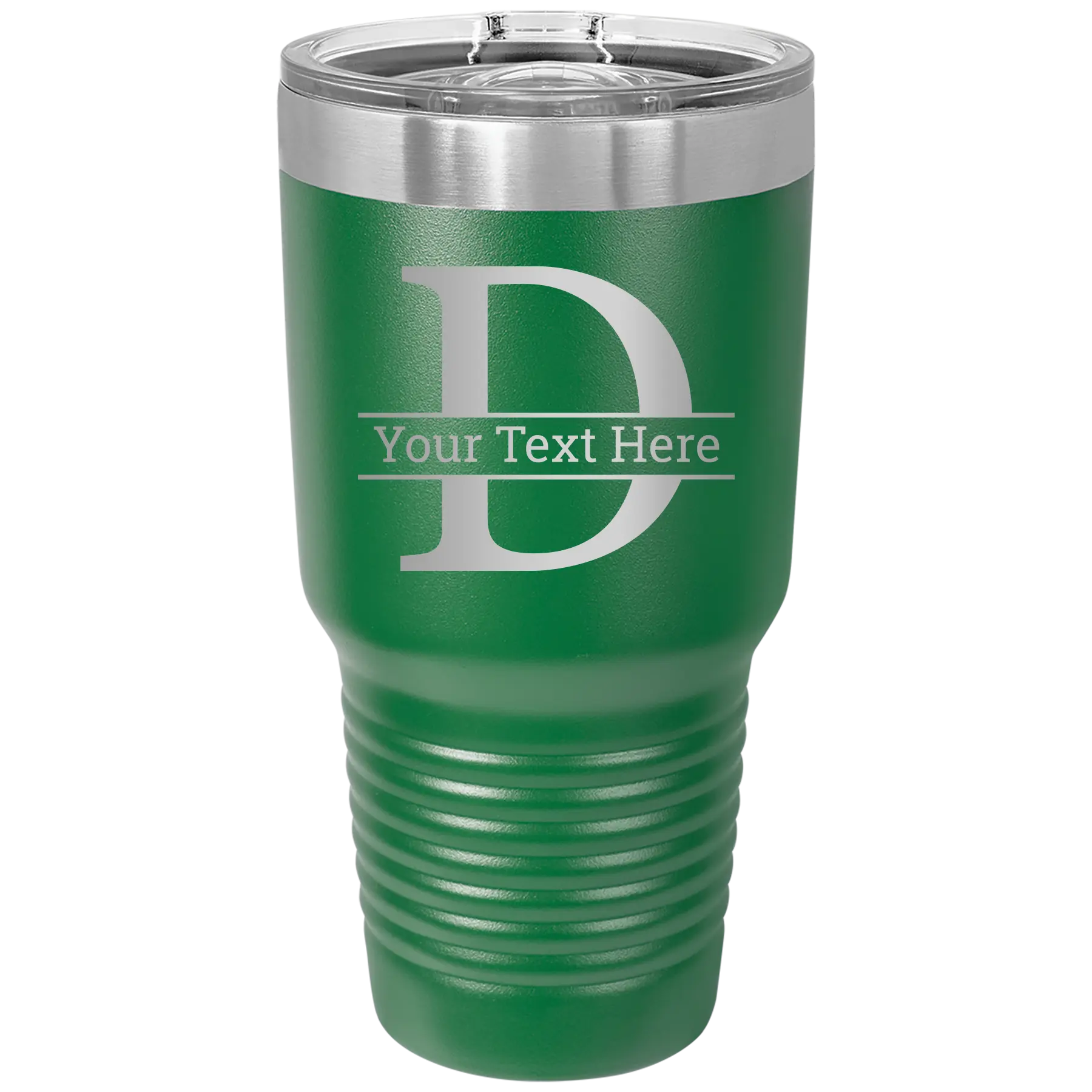 Personalized green 30 oz vacuum insulated tumbler with 'Monogram letter D' design