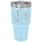 Personalized light blue 30 oz vacuum insulated tumbler with 'Monogram letter D' design