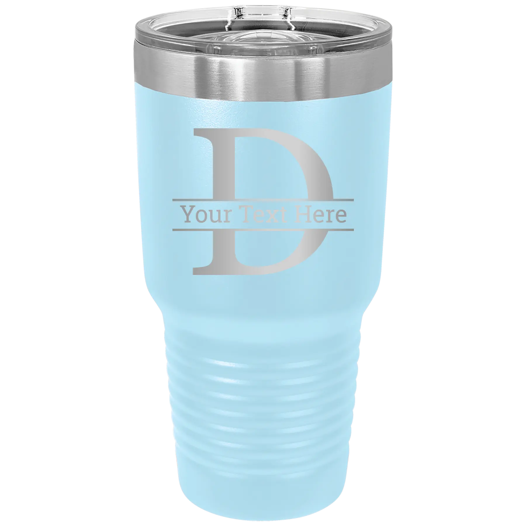 Personalized light blue 30 oz vacuum insulated tumbler with 'Monogram letter D' design