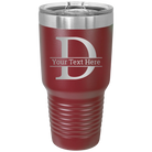 Personalized maroon 30 oz vacuum insulated tumbler with 'Monogram letter D' design