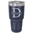 Personalized navy 30 oz vacuum insulated tumbler with 'Monogram letter D' design