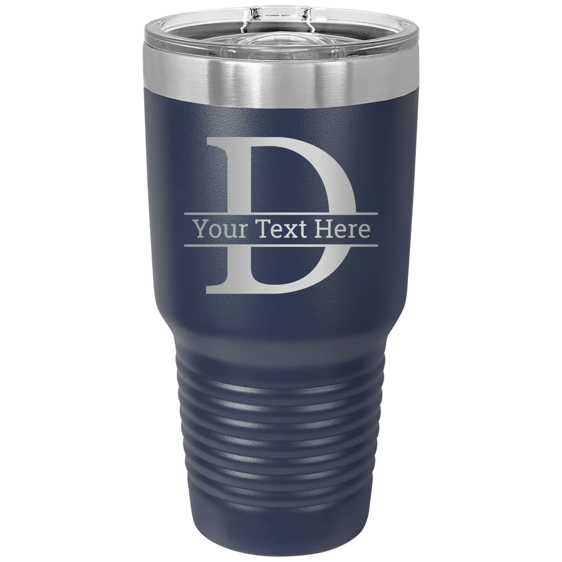 Personalized navy 30 oz vacuum insulated tumbler with 'Monogram letter D' design