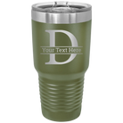 Personalized olive green 30 oz vacuum insulated tumbler with 'Monogram letter D' design