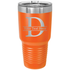 Personalized orange 30 oz vacuum insulated tumbler with 'Monogram letter D' design