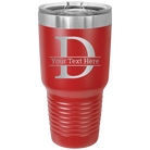Personalized red 30 oz vacuum insulated tumbler with 'Monogram letter D' design