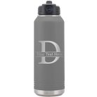 Personalized dark gray 32 oz vacuum insulated water bottle with 'Monogram letter D' design