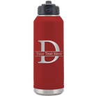 Personalized maroon 32 oz vacuum insulated water bottle with 'Monogram letter D' design
