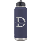Personalized navy 32 oz vacuum insulated water bottle with 'Monogram letter D' design