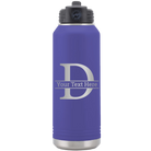 Personalized purple 32 oz vacuum insulated water bottle with 'Monogram letter D' design