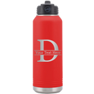 Personalized red 32 oz vacuum insulated water bottle with 'Monogram letter D' design