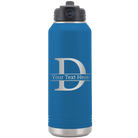Personalized royal blue 32 oz vacuum insulated water bottle with 'Monogram letter D' design