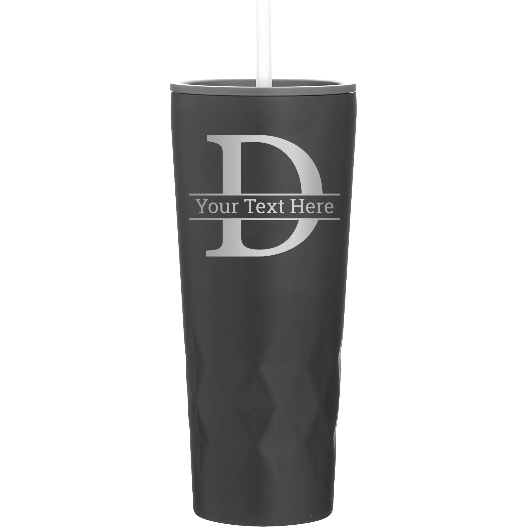 Personalized black 20 oz vacuum insulated tumbler with 'Monogram letter D' design