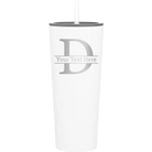 Personalized white 20 oz vacuum insulated tumbler with 'Monogram letter D' design