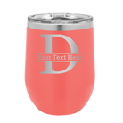 Personalized coral 12 oz vacuum insulated wine cup with 'Monogram letter D' design