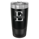 Personalized black 20 oz vacuum insulated tumbler with 'Monogram letter E' design