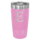 Personalized light purple 20 oz vacuum insulated tumbler with 'Monogram letter E' design
