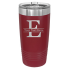 Personalized maroon 20 oz vacuum insulated tumbler with 'Monogram letter E' design