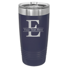 Personalized navy 20 oz vacuum insulated tumbler with 'Monogram letter E' design